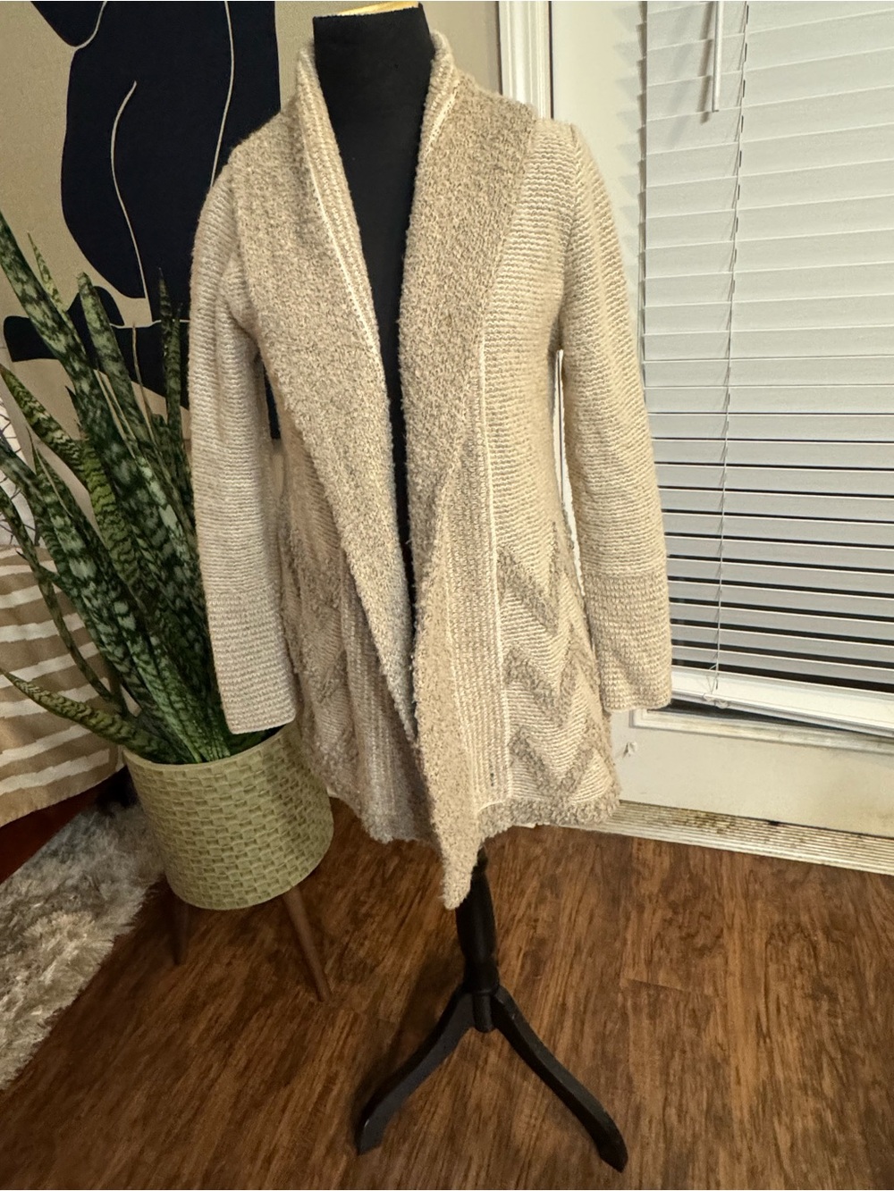 Angel Of The North Cream Open-Front Textured Cardigan